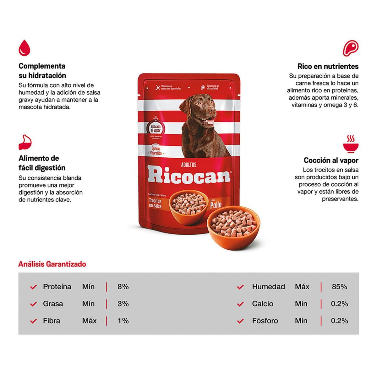 RICOCAN - Ricocan Adultos Alimento Perros Pouch Trocitos 100gr Pollo