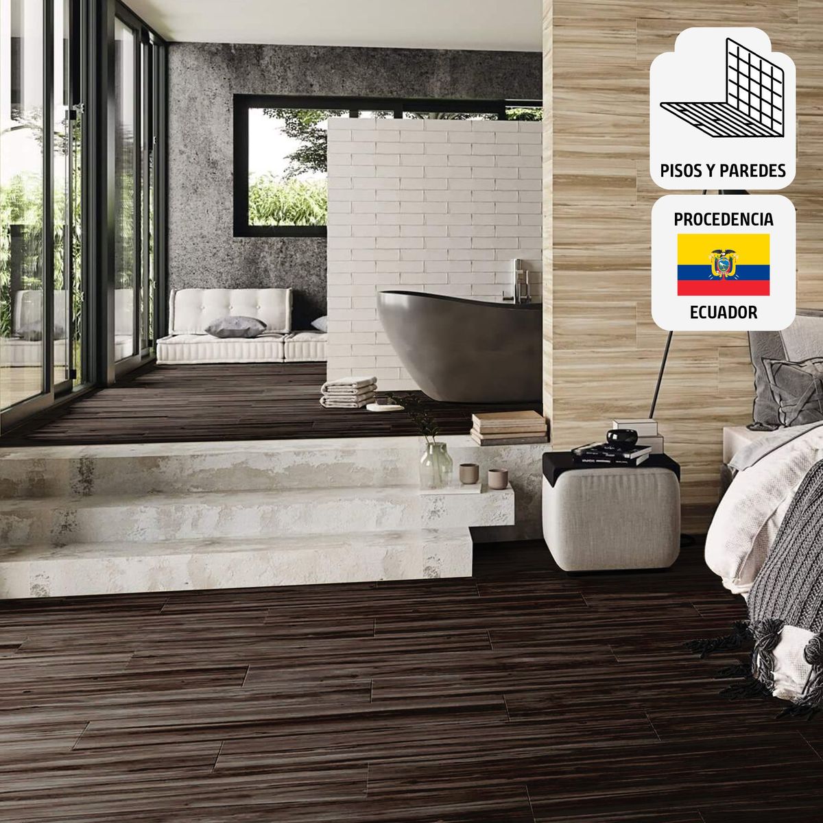 GRAIMAN - Porcelanato Euron Moca Brillante 15x60cm 1.26m2