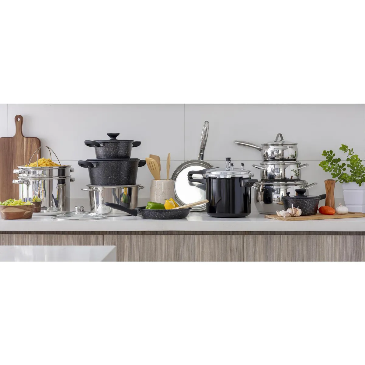 JUST HOME COLLECTION - Juego De Ollas De 7 Piezas Aluminio Granito