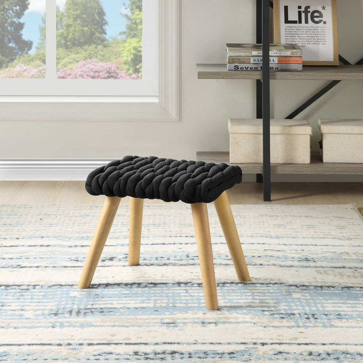 JUST HOME COLLECTION - Banco Braid Negro 37x25x35