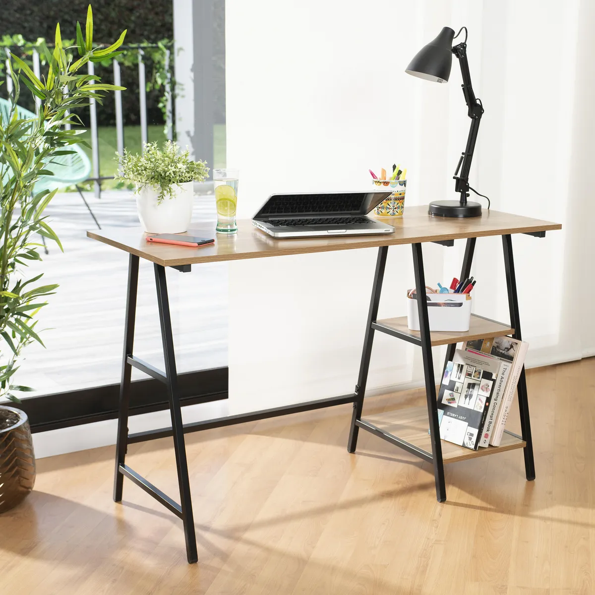 JUST HOME COLLECTION - Escritorio Café Melamina con Estante