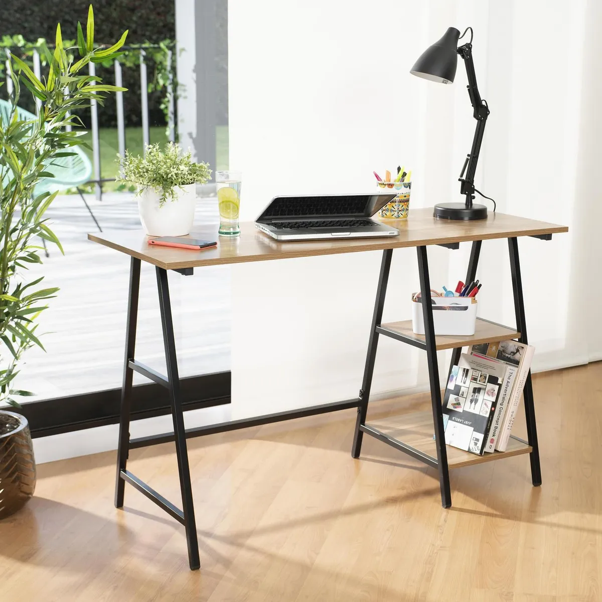 JUST HOME COLLECTION - Escritorio Café Melamina con Estante