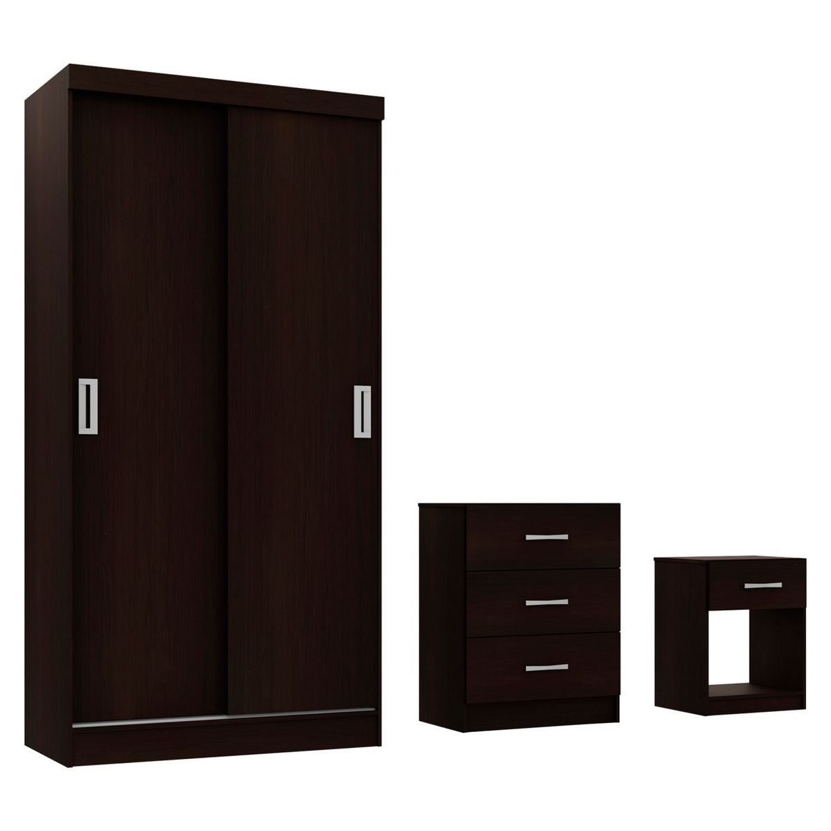 CASA BONITA - Combo Ropero 2 Puertas Corredizas + Cómoda 3 Cajones + Velador