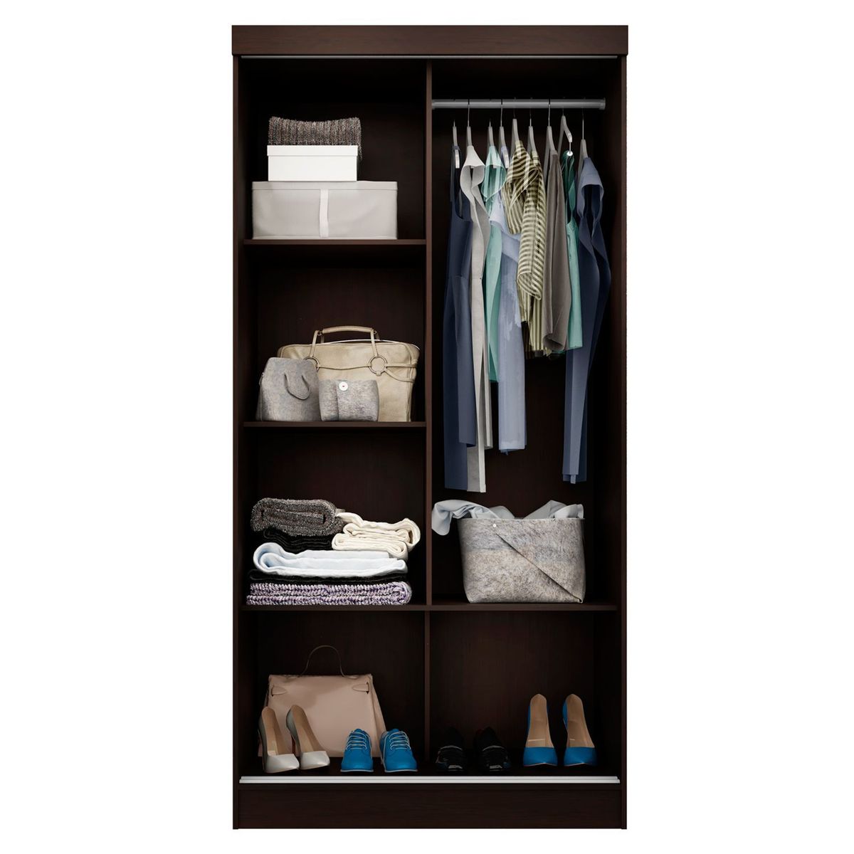 CASA BONITA - Combo Ropero 2 Puertas Corredizas + Cómoda 3 Cajones + Velador