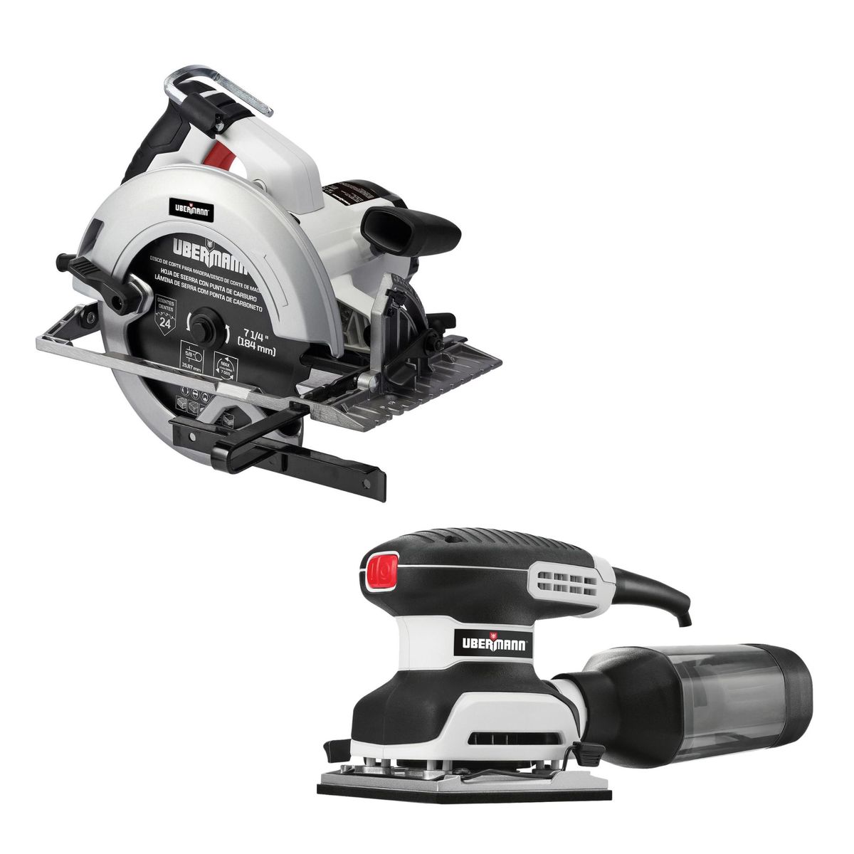 UBERMANN - Sierra Circular Eléctrica Ubermann 7 1/4" 1800W + Lijadora Orbital Eléctrica 280W Ubermann