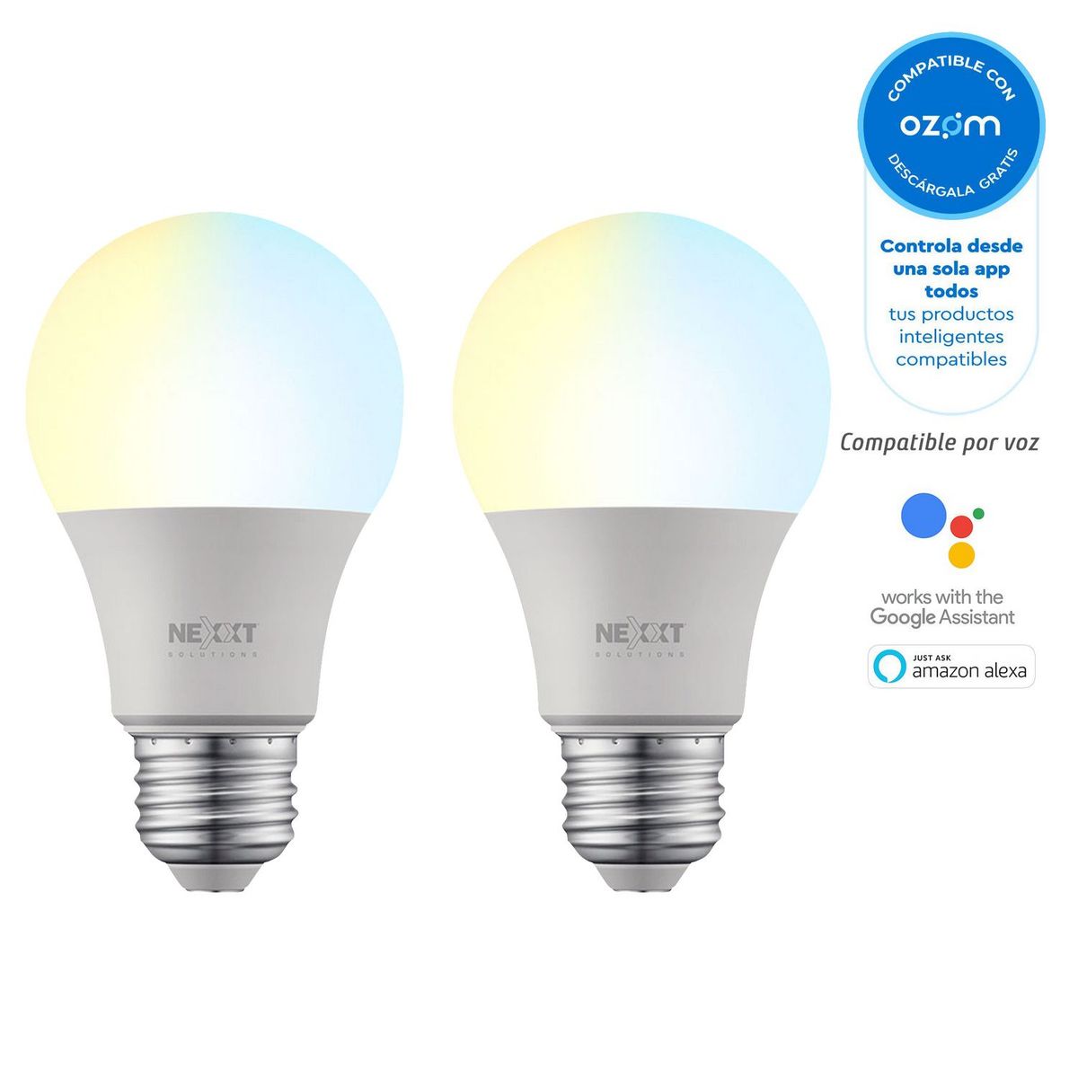 NEXXT SOLUTIONS - Bombilla Inteligente Wi-Fi Led Blanco 2-Pack