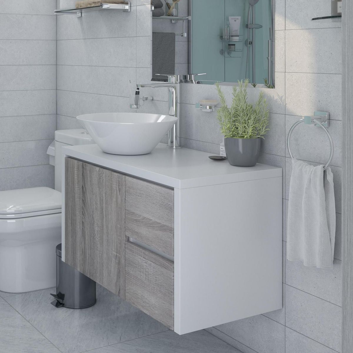 SENSI DACQUA - Mueble de Baño Vanitorio Lagoa Blanco/Wengue 80x46x50cm
