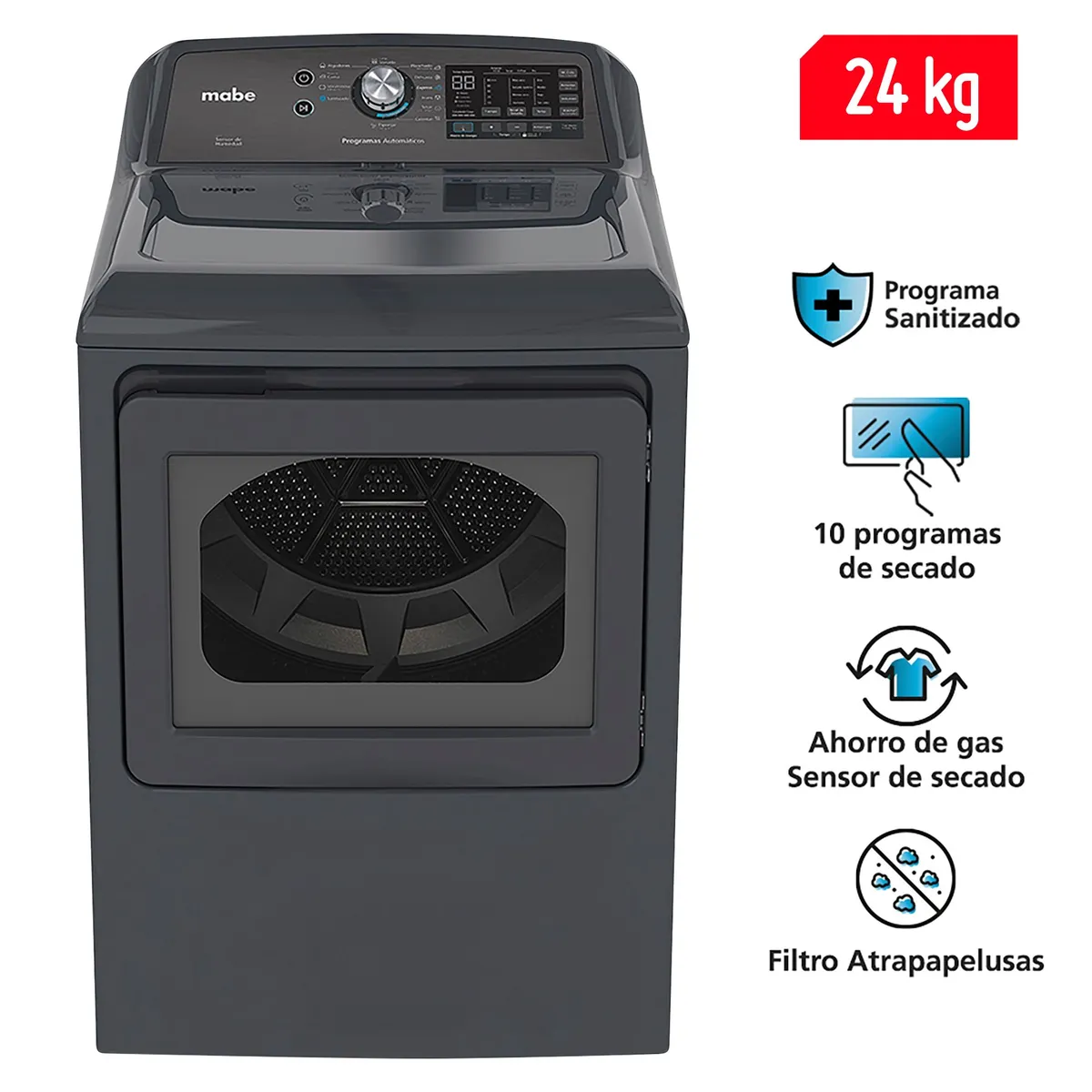 MABE - Secadora Mabe 24 Kg a Gas SMG17R8MSDBB0 Gris