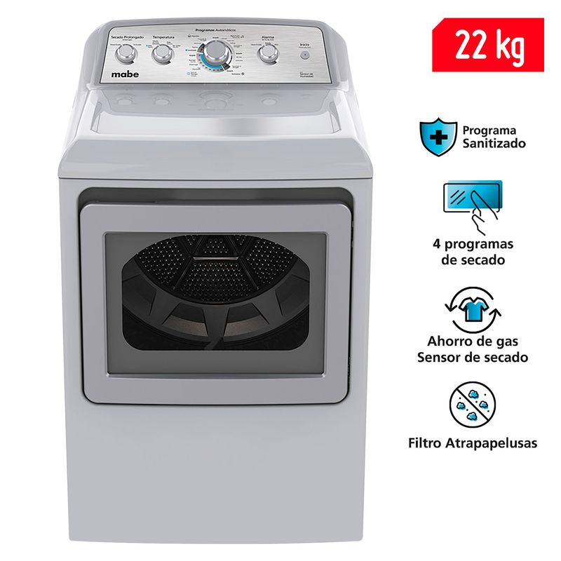 MABE - Secadora Mabe 22 Kg a Gas SMG47N8MSGBB0 Plata