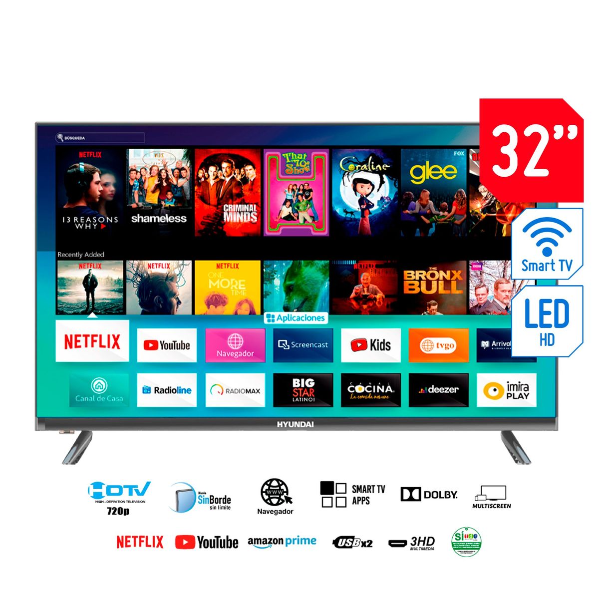 HYUNDAI - Televisor Hyundai Smart TV HD 32'' HYLED3244NIM