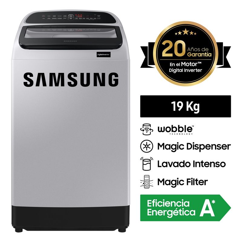 SAMSUNG - Lavadora Samsung 19 kg Gris Carga Superior WA19T6260BY