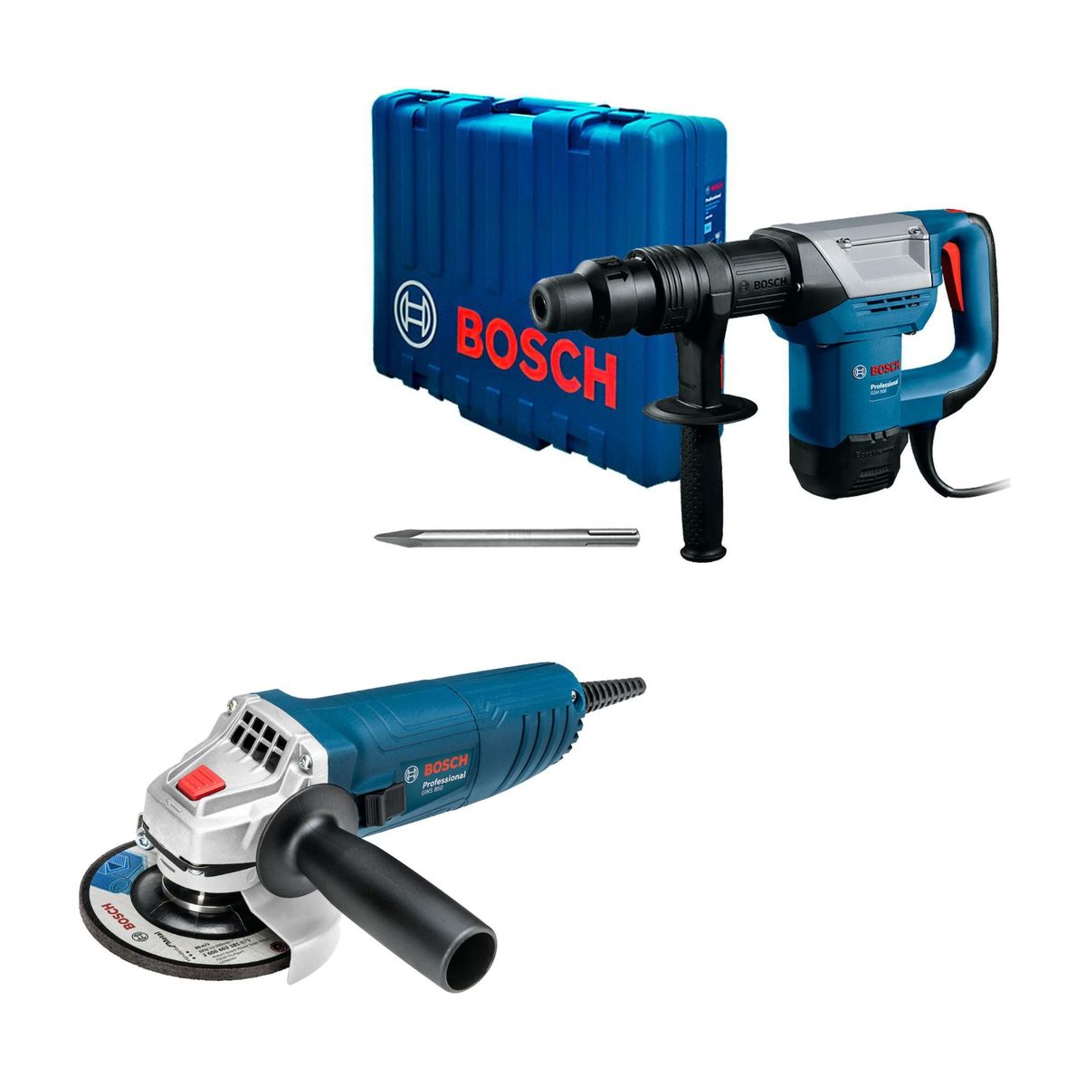BOSCH - Amoladora angular GWS 850 - 850W Bosch + Martillo demoledor Bosch GSH 500-1100W + Maletín plástico