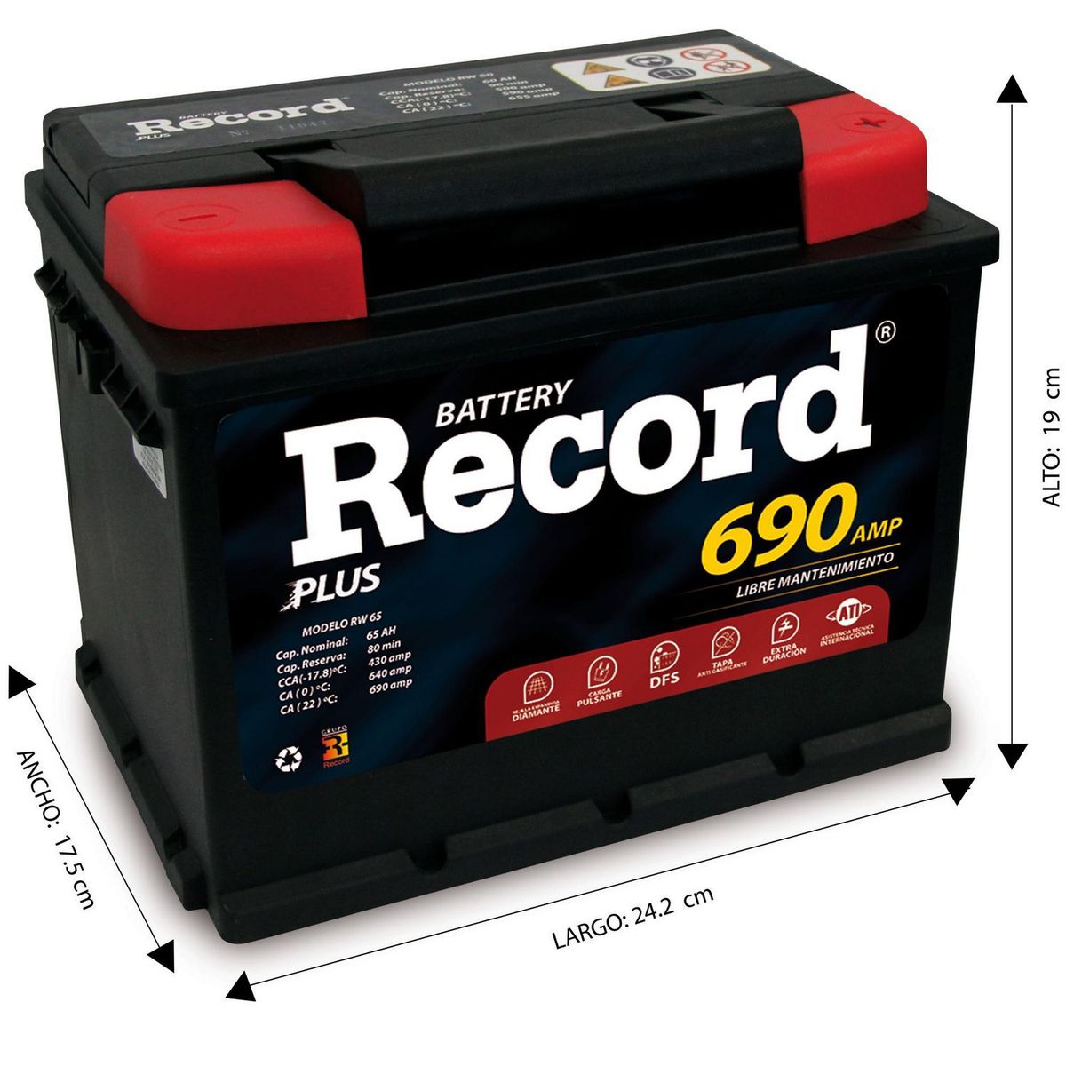 RECORD - Batería para Auto Rw 65 Plus