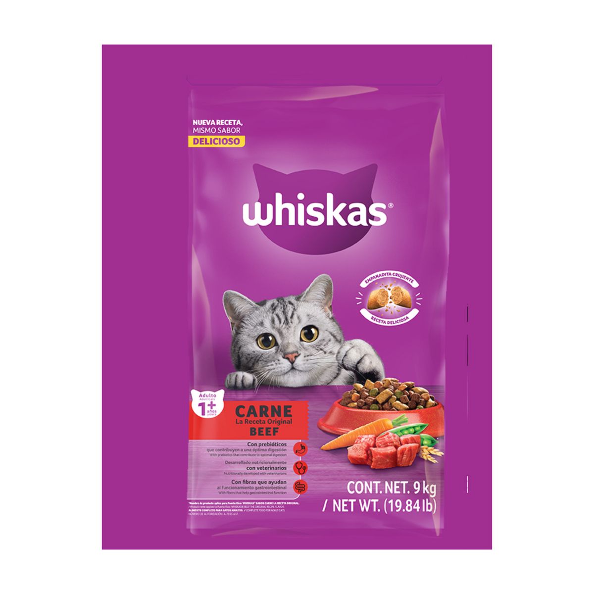 WHISKAS - Whiskas Adulto Carne 9kg.