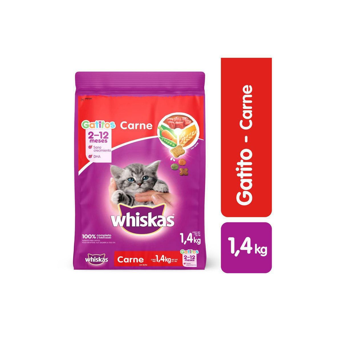 WHISKAS - Whiskas Cachorros Alimento para Gatos 1.4 kg Sabor Carne