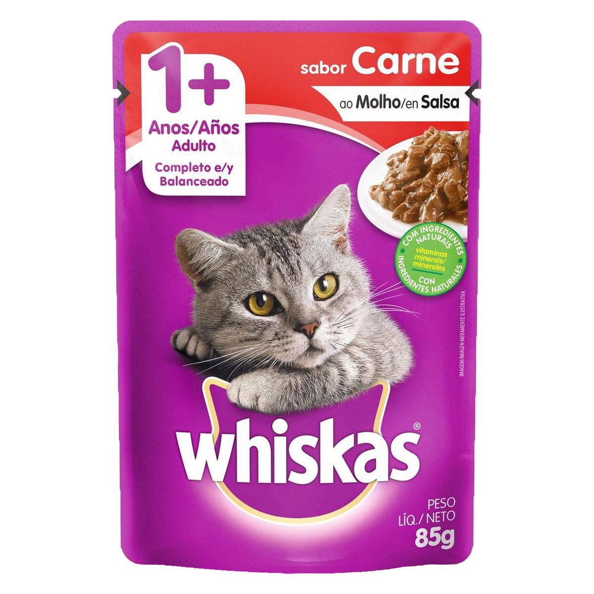 WHISKAS - Whiskas Adultos Alimento para Gatos 85 gr Sabor Carne
