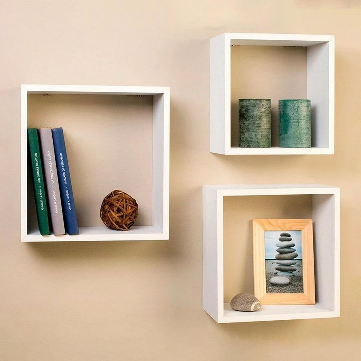 JUST HOME COLLECTION - Set 3 Repisa Flotante de Melamina de Melamina Cubo Blanco