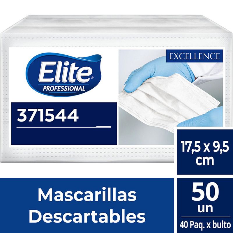 ELITE PROFESSIONAL - Mascarillas Descartables Elite Professional de Tela  3 Pliegues x 50 unid.