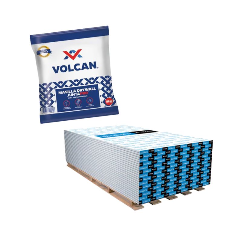  - Placa de Drywall Volcanita St 3/8" 1.22mx2.44m + Masilla para Drywall JuntaPro 5kg