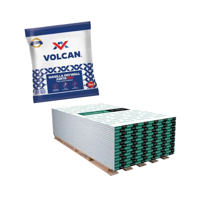  - Placa de Drywall Volcanita Rh 1/2" 1.22mx2.44m + Masilla para Drywall JuntaPro 5kg