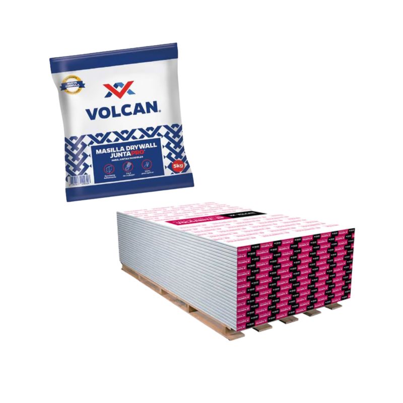  - Placa de Drywall Volcanita RF 1/2" 1.22mx2.44m + Masilla para Drywall JuntaPro 5kg