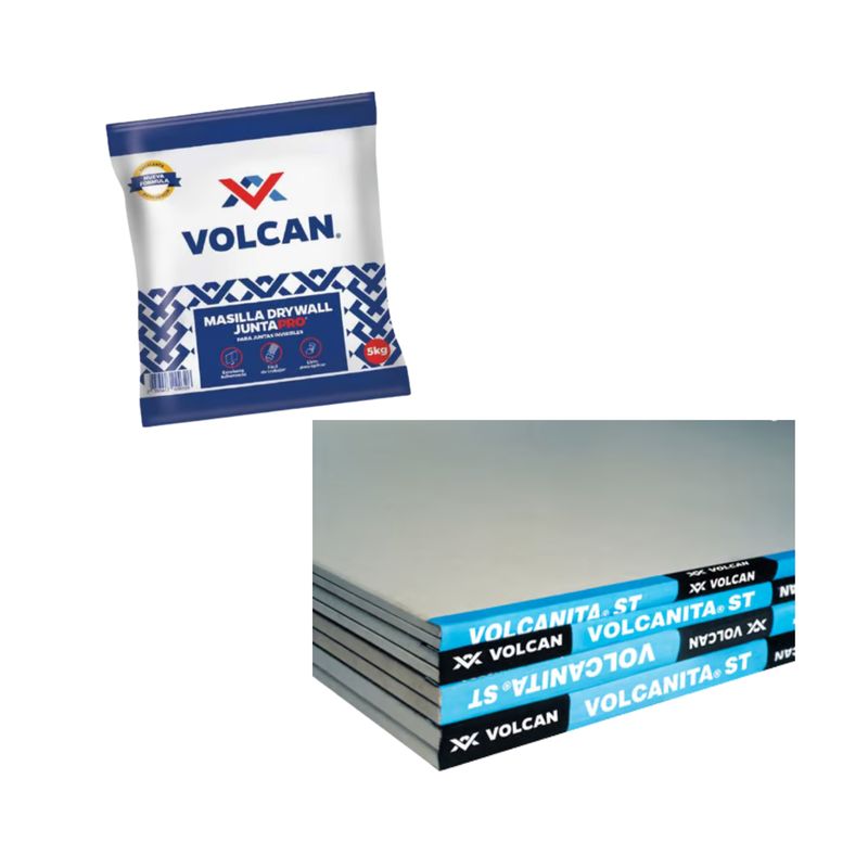  - Placa de Drywall Volcanita ST 1/2" 1.22mx2.44m + Masilla para Drywall JuntaPro 5kg