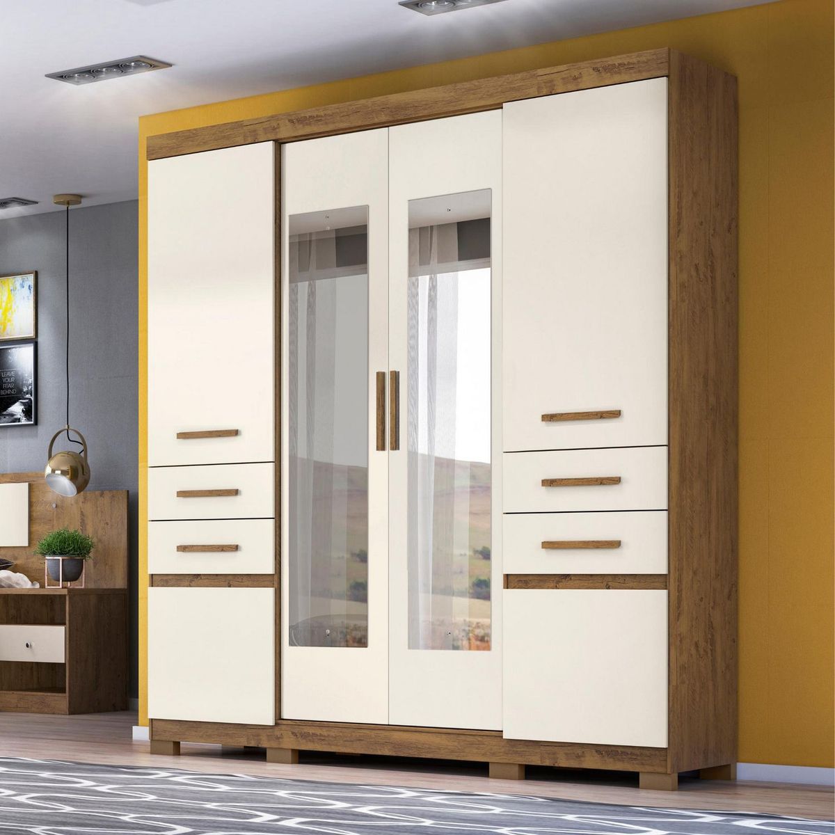 MOVAL - Ropero con Espejo 6 Puertas 4 Cajones Bali