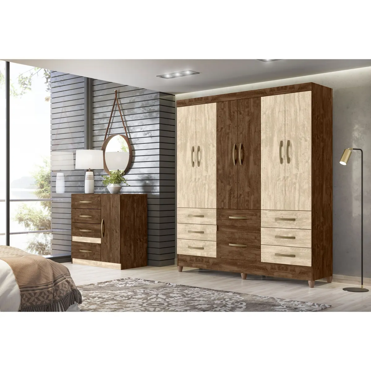 MOVAL - Ropero 6 Puertas 8 Cajones 177x47x204cm Bélgica