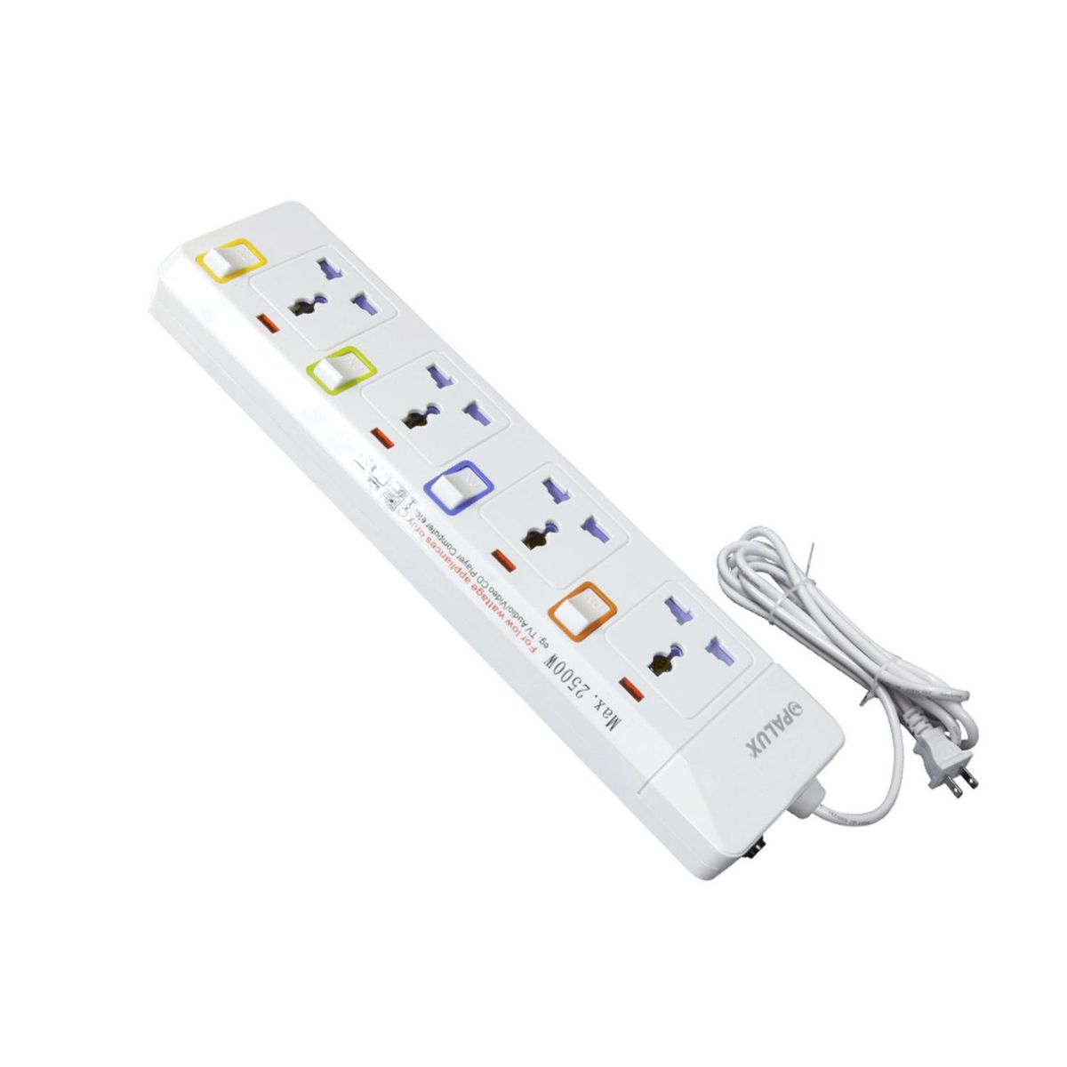 OPALUX - Extensión eléctrica 4 Tomas con Switch 3 Metros Blanco