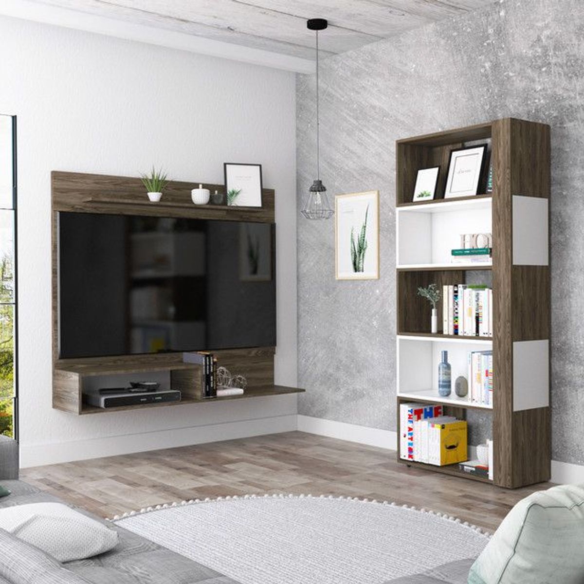 TUHOME - Combo Panel de TV 55" + Estante Librero Beijing