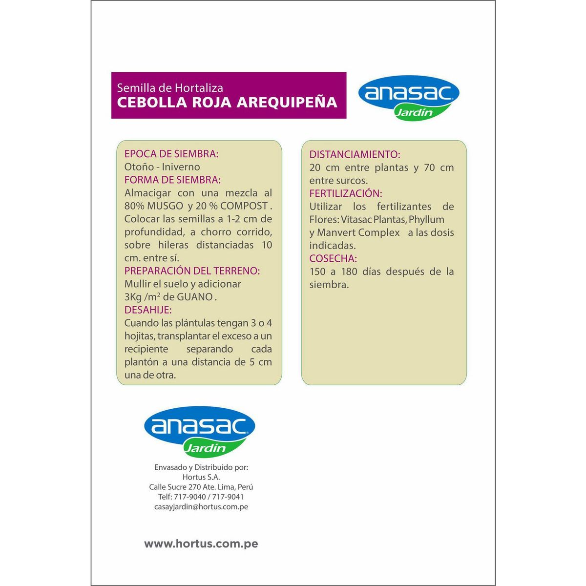 HORTUS - Semillas de Cebolla Roja Arequi en sobre 3 gr