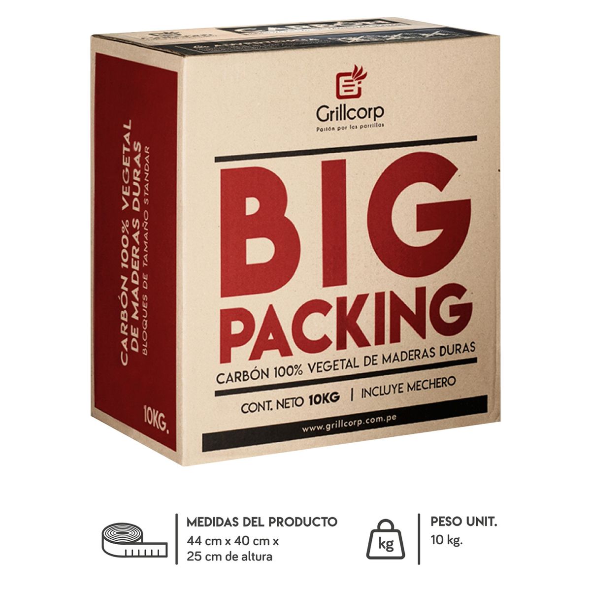 GRILLCORP - Caja de Carbón Vegetal 10  kg