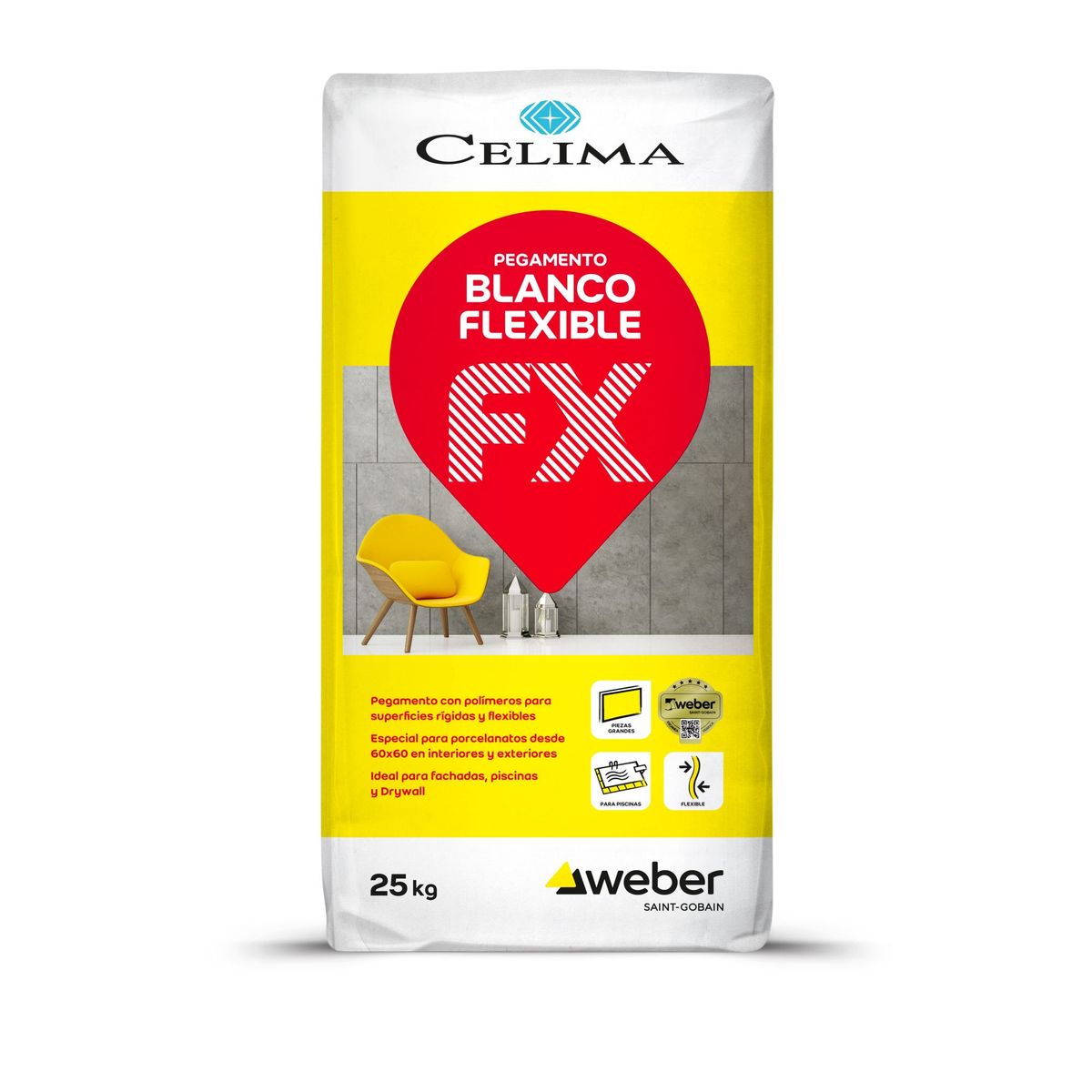 CELIMA - Pegamento para Cerámicas o Porcelanatos Celima Blanco Flexible 25kg