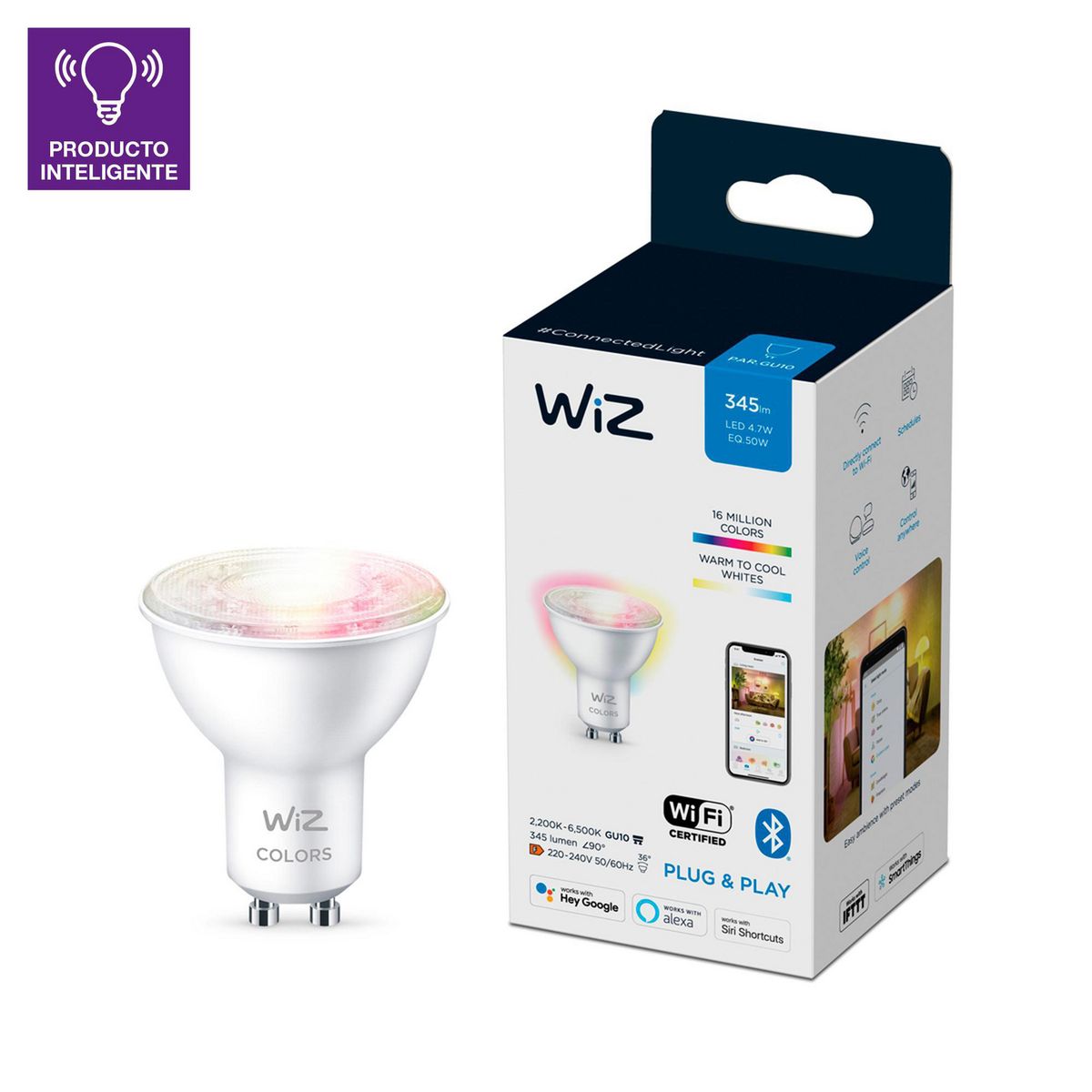 WIZ - Foco Led Wiz Wifi GU10 4.9W Luz Varios Colores Ajustable