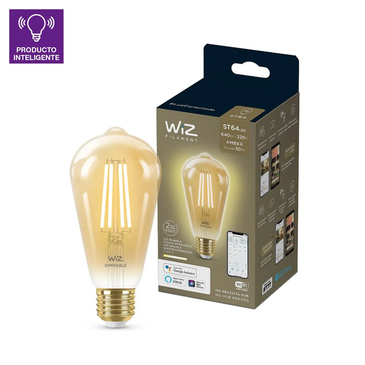 WIZ - Foco Led Filament Wiz Wifi ST64 E27 6.9W Luz Cálida Ajustable