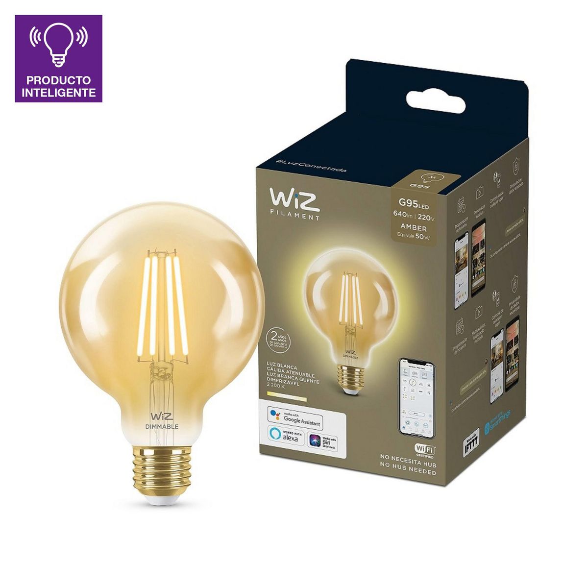 WIZ - Foco Led Filament Wiz Wifi G95 E27 6.9W Luz Cálida Ajustable