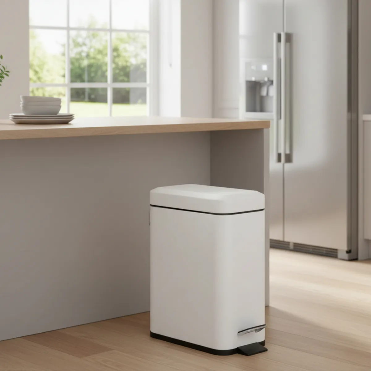 JUST HOME COLLECTION - Papelera con Pedal Blanca 5L