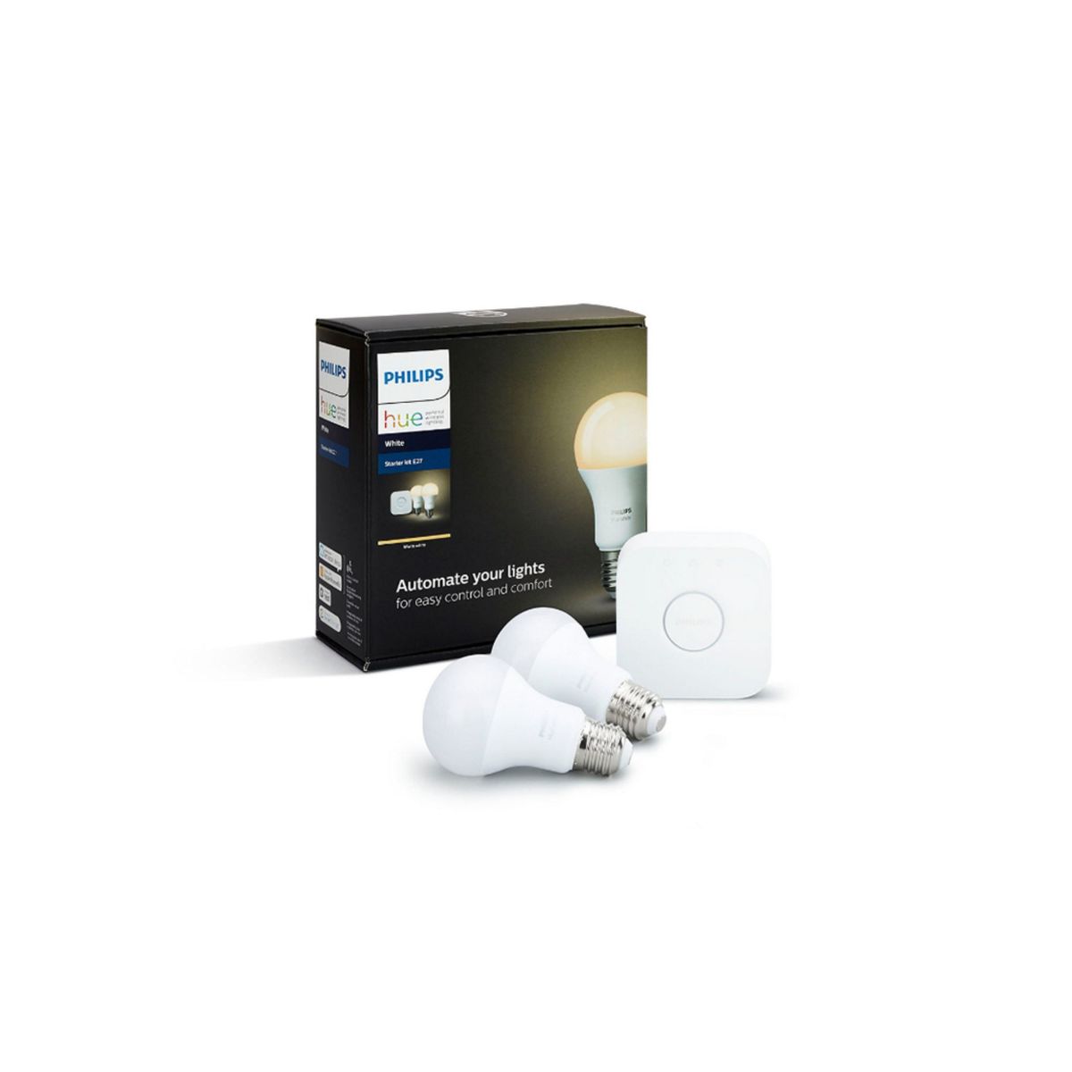 PHILIPS HUE - Hue Pack x2 Focos LED Kit de Inicio 9.5W E27 Cálida + Bridge