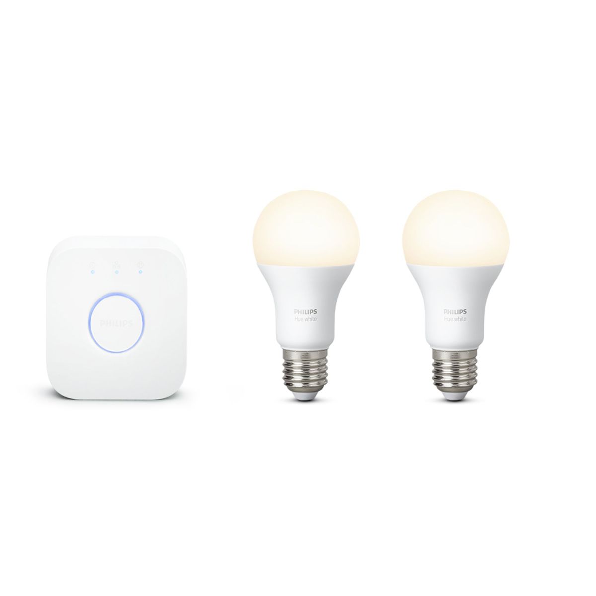 PHILIPS HUE - Hue Pack x2 Focos LED Kit de Inicio 9.5W E27 Cálida + Bridge