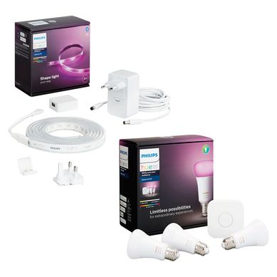 Hue Kit de Inicio Color 3 Focos Inteligentes + Bridge + Tira Led Base 2MT RGB