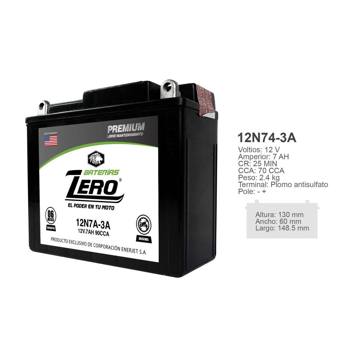 ZEBRA - Batería Moto 12N7A-3A