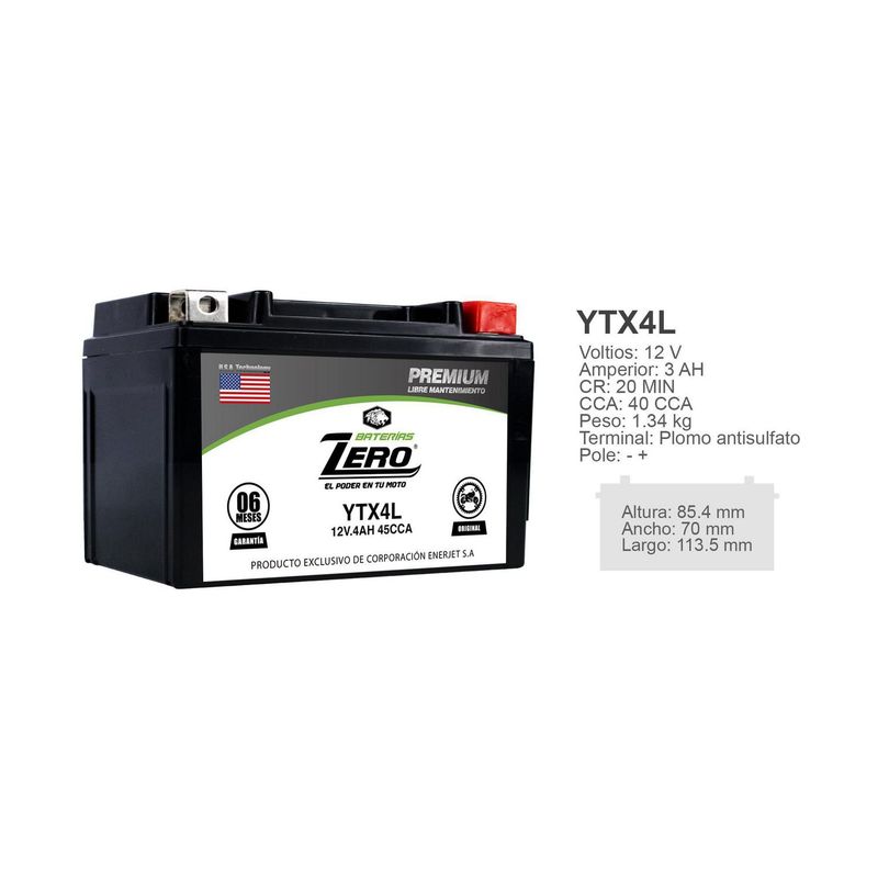 ZEBRA - Batería Moto YTX4L-BS
