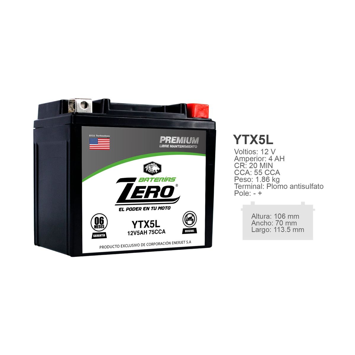 ZEBRA - Batería Moto YTX5L-BS