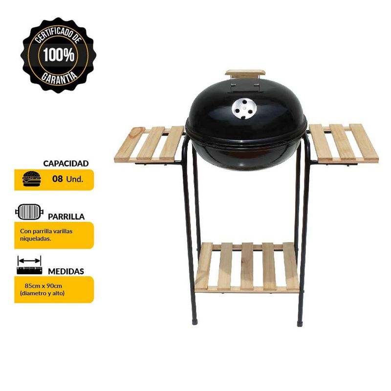MR GRILL - Parrilla a Carbón Mr Grill 90x79cm + Bandejas Laterales Madera
