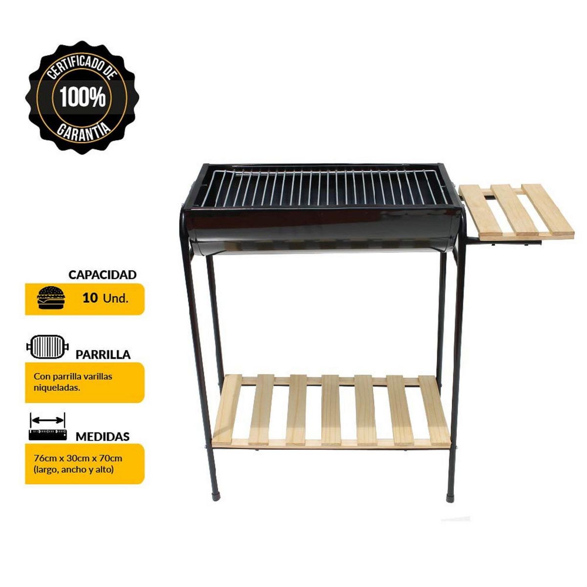 MR GRILL - Parrilla a Carbón Mr Grill Cilíndrica con Mesa Lateral