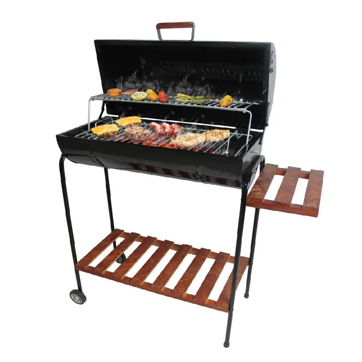 MR GRILL - Parrilla Cilíndrica Mr Grill 40x90x85 cm Deluxe con Tapa + Mesa Lateral