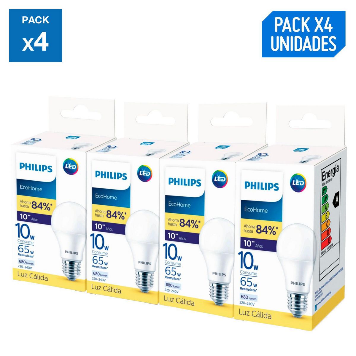 PHILIPS - Pack x4 Focos Led Ecohome 10W Luz Fría