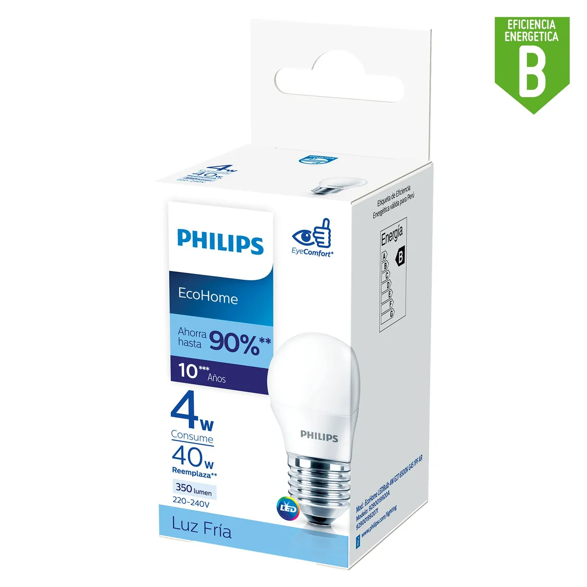PHILIPS - Foco LED EcoHome 4W E27 G45 Luz Fría