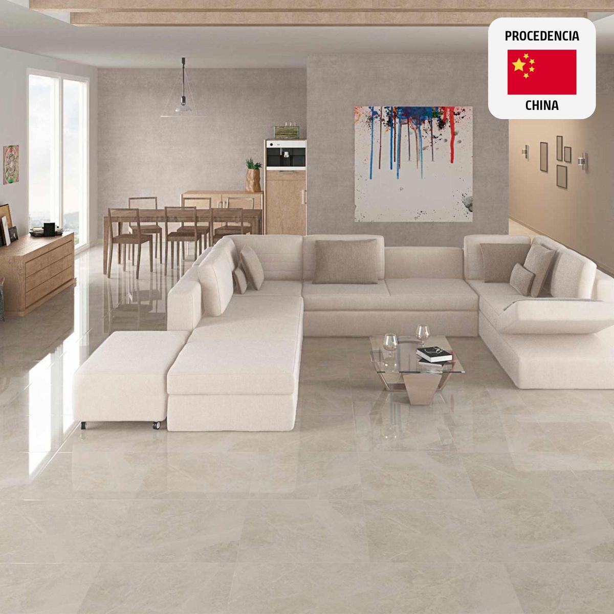 KLIPEN - Porcelanato Beige 60x60cm 1.44m2 Marmolado Brillante Marble