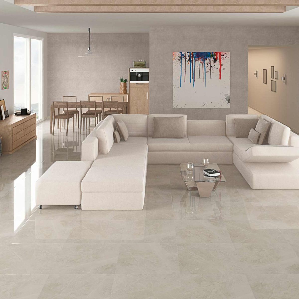 KLIPEN - Porcelanato Beige 60x60cm 1.44m2 Marmolado Brillante Marble